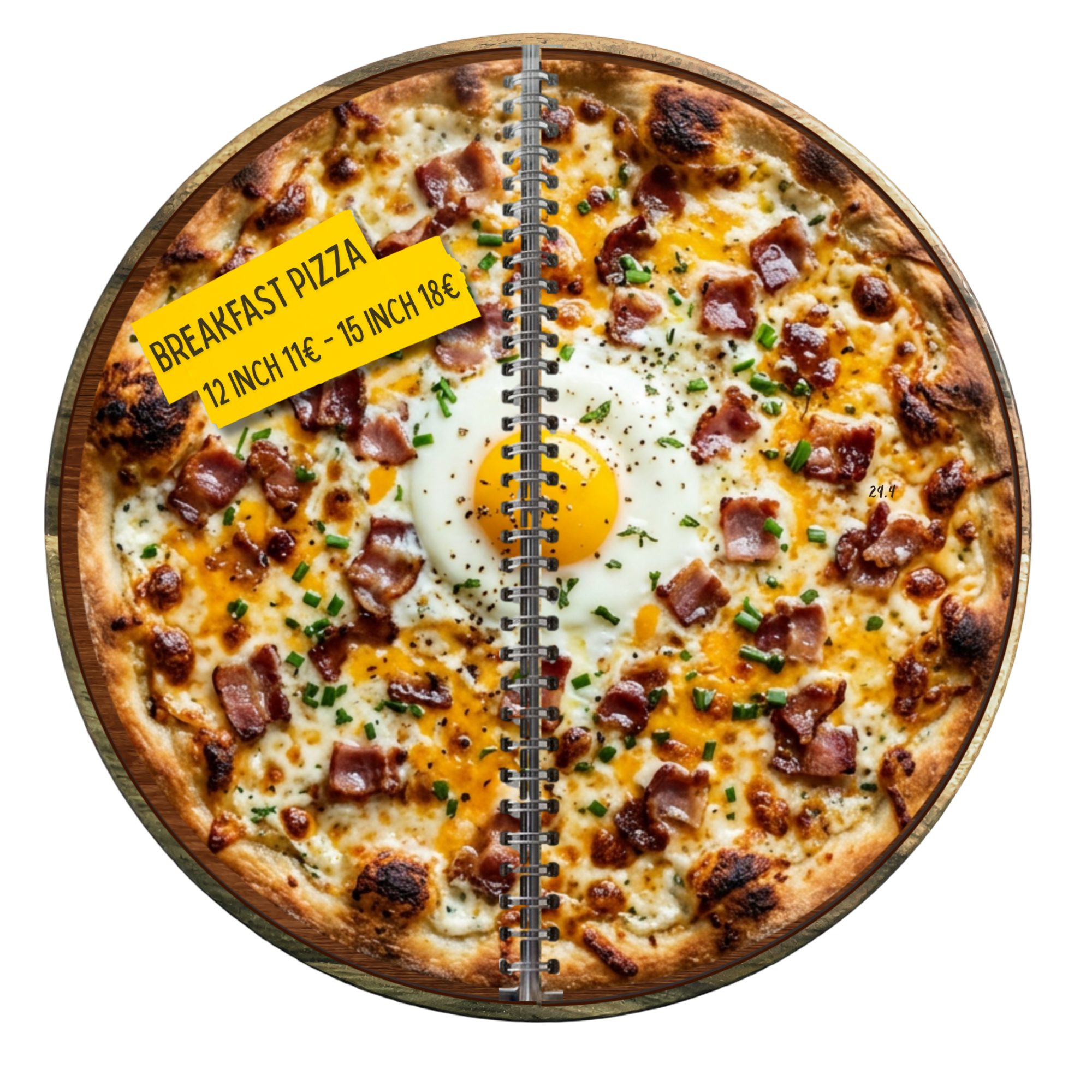 Breakfast Pizza circular menu
